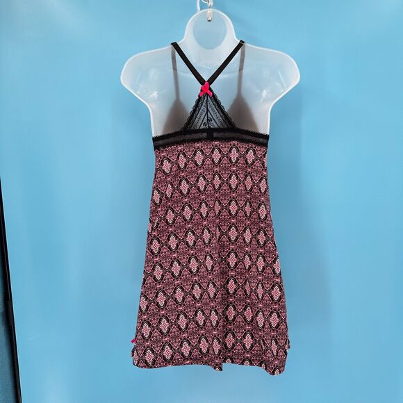 Y2K Lingerie Slip Dress Mini size Small Babydoll Pink Black Lace Retro - Picture 6 of 12